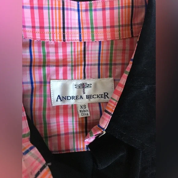 Vintage EUC Andrea Baker black corduroy button down top/jacket with plaid accent - Picture 2 of 12